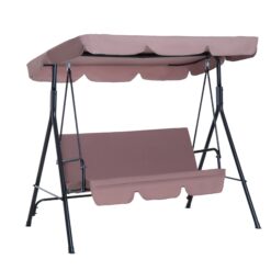 Outsunny 3-Seat Outdoor Patio Swing Chair with Removable Cushion, Steel Frame Stand and Adjustable Tilt Canopy for Patio, Brown