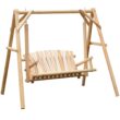 Outsunny 2-Seat Porch Swing with Stand, Wooden Patio Swing Chair Bench, for Garden, Poolside, Backyard, Natural