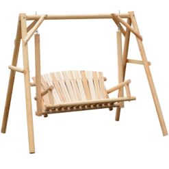 Outsunny 2-Seat Porch Swing with Stand, Wooden Patio Swing Chair Bench, for Garden, Poolside, Backyard, Natural