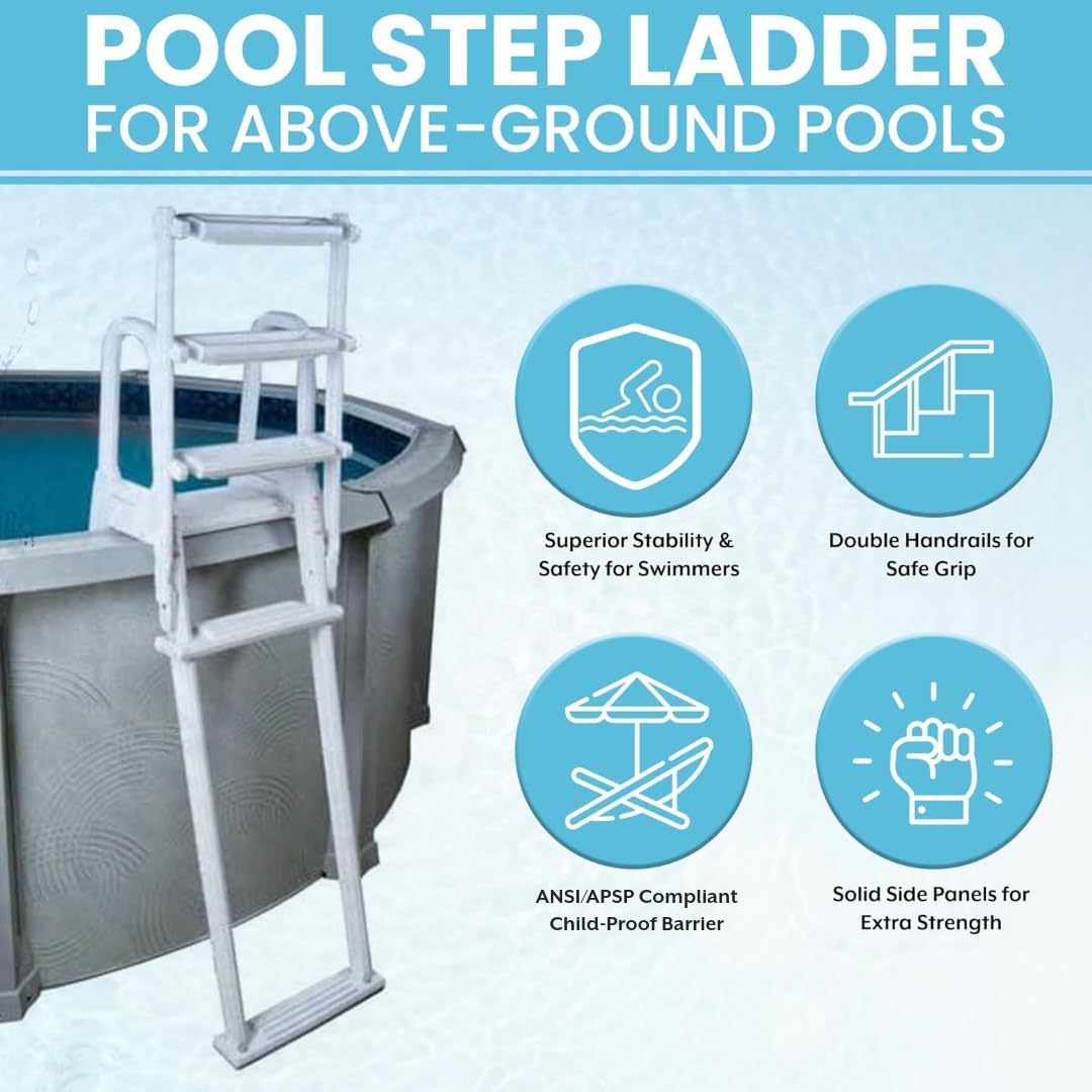 Poolzilla Pool Step Ladder for Above Ground Pools - A-Frame Flip Up Ladder w/Non Skid Platform - for 48’’ to 54’’ in. Above Ground Pools Poolzilla Pool Step Ladder for Above Ground Pools - A-Frame Flip Up Ladder w/Non Skid Platform - for 48’’ to 54’’ in. Above Ground Pools - Image 3