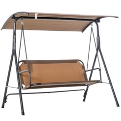 Outsunny 3-Person Porch Swing with Stand, Outdoor Swing for Patio Porch, Brown