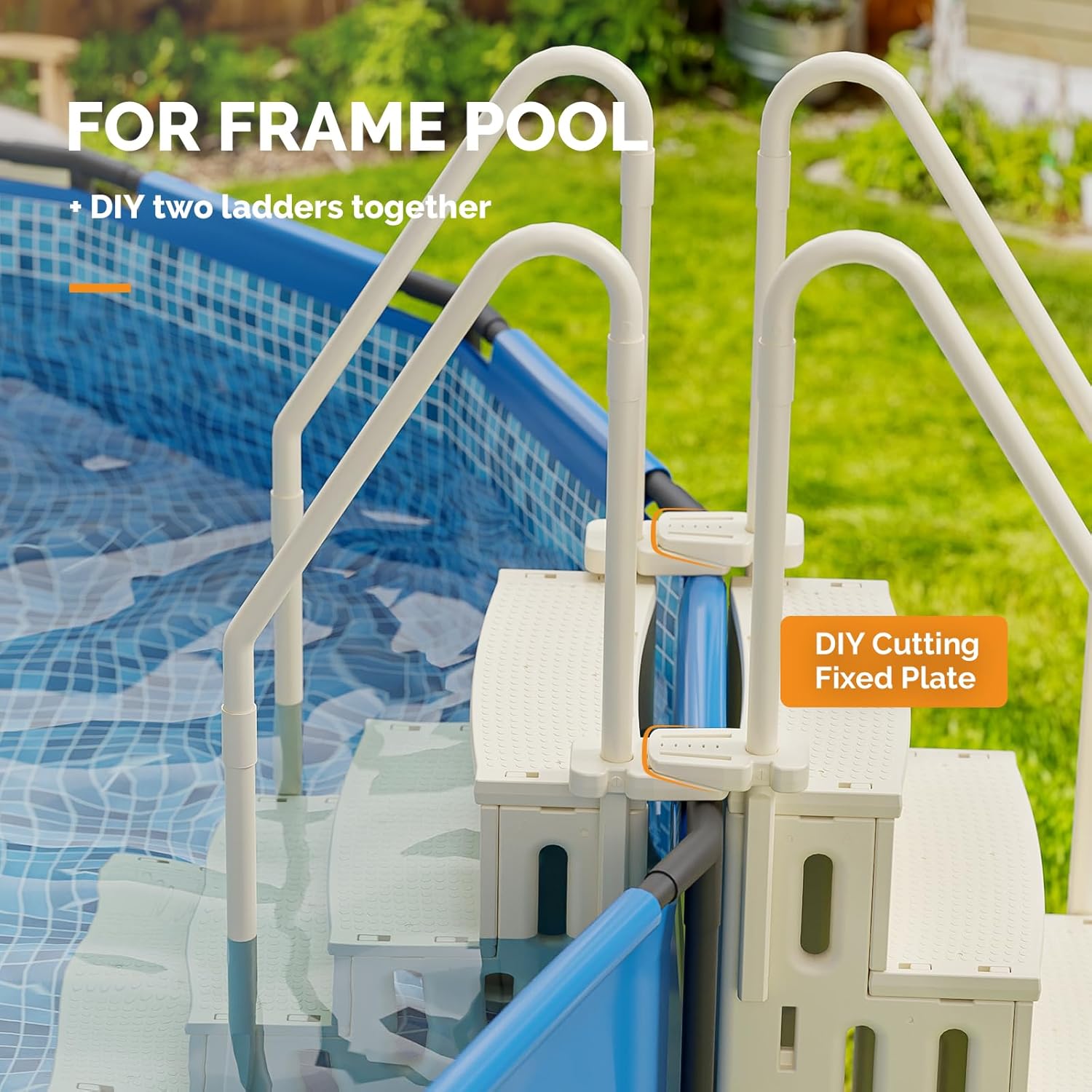 VINGLI Pool Ladder Heavy-Duty Safety Step for Above Ground Pools Stair Entry System with Handrails, White and Grey (White, 4 Steps) VINGLI Pool Ladder Heavy-Duty Safety Step for Above Ground Pools Stair Entry System with Handrails, White and Grey (White, 4 Steps) - Image 4