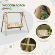 Outsunny 2-Seat Porch Swing with Stand, Wooden Patio Swing Chair Bench, for Garden, Poolside, Backyard, Natural