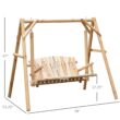 Outsunny 2-Seat Porch Swing with Stand, Wooden Patio Swing Chair Bench, for Garden, Poolside, Backyard, Natural