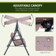 Outsunny 3-Seat Outdoor Patio Swing Chair with Removable Cushion, Steel Frame Stand and Adjustable Tilt Canopy for Patio, Brown