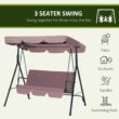 Outsunny 3-Seat Outdoor Patio Swing Chair with Removable Cushion, Steel Frame Stand and Adjustable Tilt Canopy for Patio, Brown