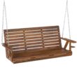 Outsunny Upgraded Wooden Porch Swing 3-Seater, 5 FT Outdoor Patio Swing Bench with Cupholders, Hanging Chains, Carbonized