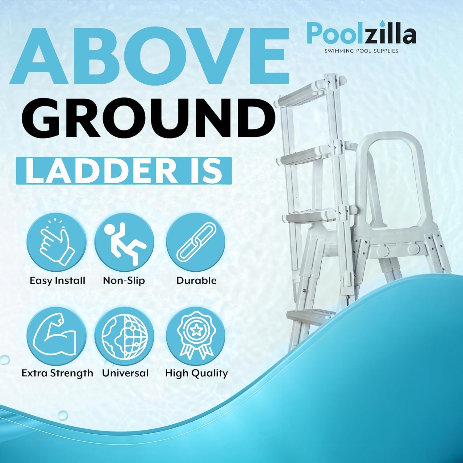 Poolzilla Pool Step Ladder for Above Ground Pools - A-Frame Flip Up Ladder w/Non Skid Platform - for 48’’ to 54’’ in. Above Ground Pools Poolzilla Pool Step Ladder for Above Ground Pools - A-Frame Flip Up Ladder w/Non Skid Platform - for 48’’ to 54’’ in. Above Ground Pools - Image 2