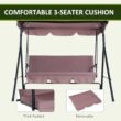 Outsunny 3-Seat Outdoor Patio Swing Chair with Removable Cushion, Steel Frame Stand and Adjustable Tilt Canopy for Patio, Brown