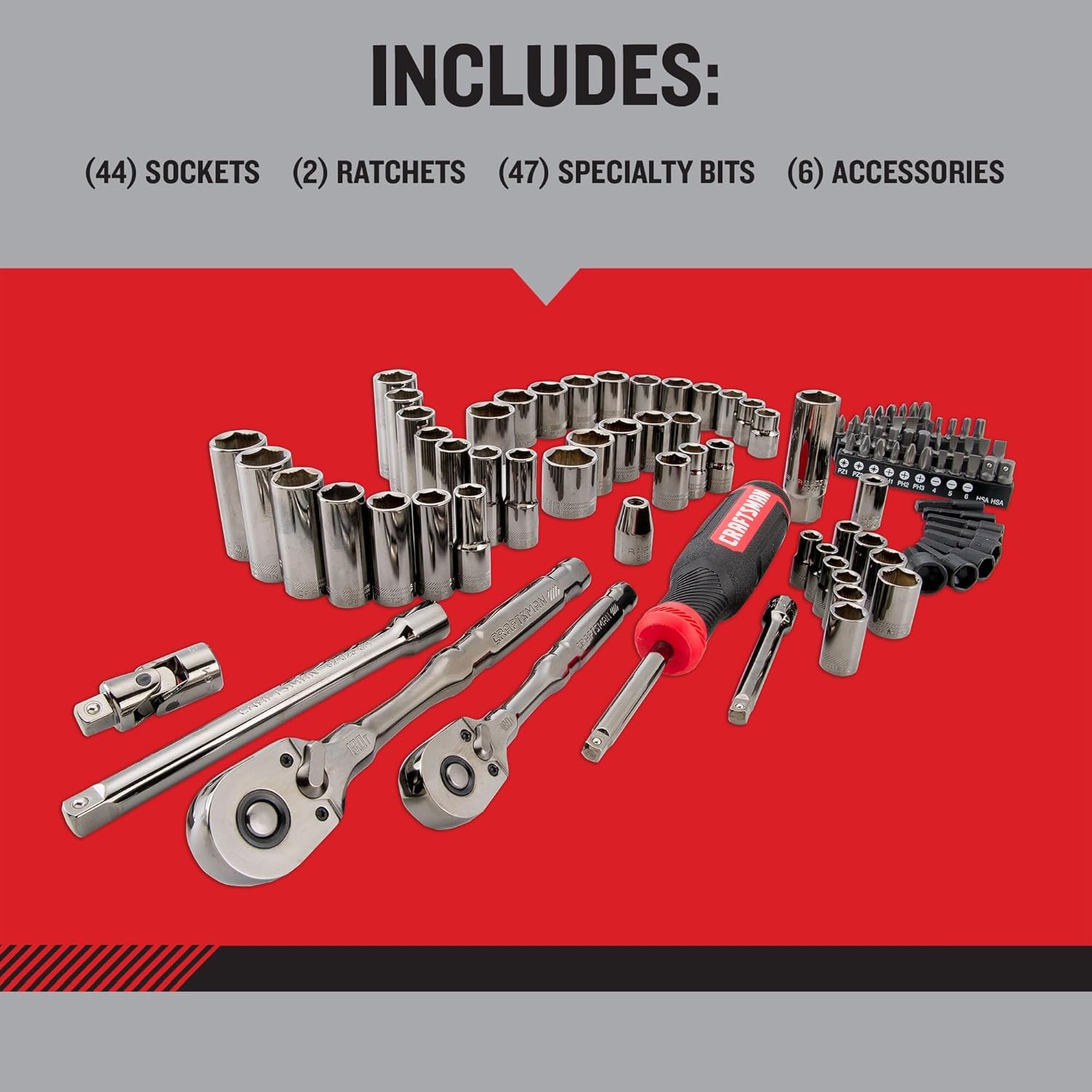 CRAFTSMAN OVERDRIVE 99-Piece Gunmetal Chrome Mechanics Tool Set, Standard SAE/Metric Socket Set, with Hard Case (CMMT99099) CRAFTSMAN OVERDRIVE 99-Piece Gunmetal Chrome Mechanics Tool Set, Standard SAE/Metric Socket Set, with Hard Case (CMMT99099) - Image 4