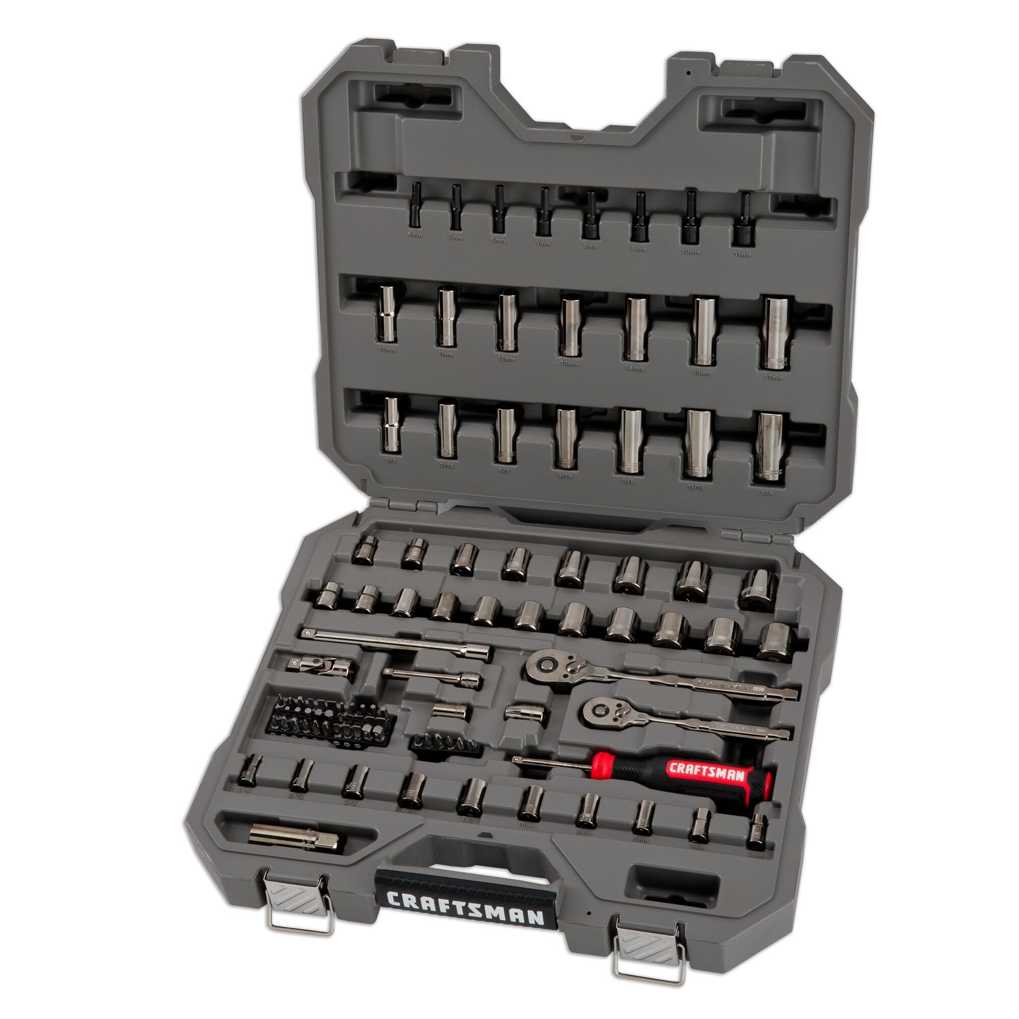 CRAFTSMAN OVERDRIVE 99-Piece Gunmetal Chrome Mechanics Tool Set, Standard SAE/Metric Socket Set, with Hard Case (CMMT99099) CRAFTSMAN OVERDRIVE 99-Piece Gunmetal Chrome Mechanics Tool Set, Standard SAE/Metric Socket Set, with Hard Case (CMMT99099)