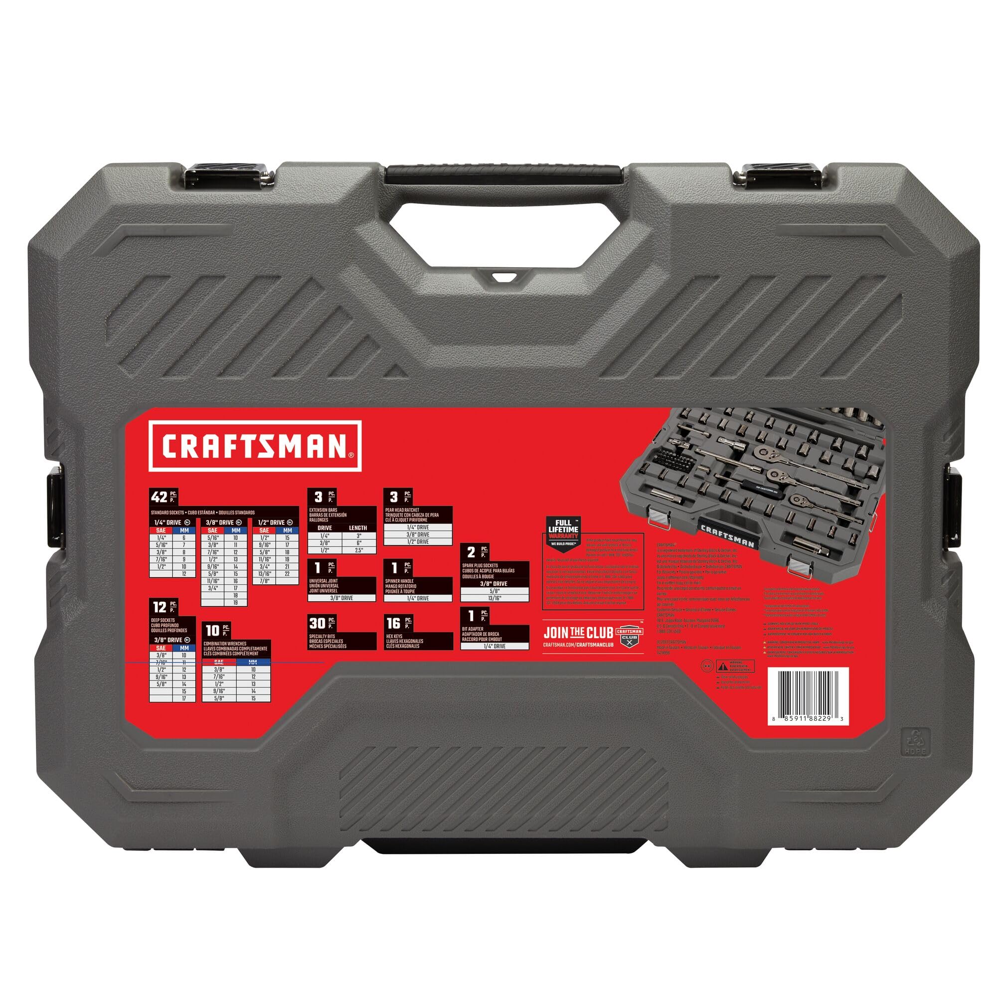 CRAFTSMAN OVERDRIVE 121-Piece Gunmetal Chrome Mechanics Tool Set, Standard SAE/Metric Socket Set, with Hard Case (CMMT99121L) CRAFTSMAN OVERDRIVE 121-Piece Gunmetal Chrome Mechanics Tool Set, Standard SAE/Metric Socket Set, with Hard Case (CMMT99121L) - Image 3