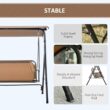 Outsunny 3-Person Porch Swing with Stand, Outdoor Swing for Patio Porch, Brown