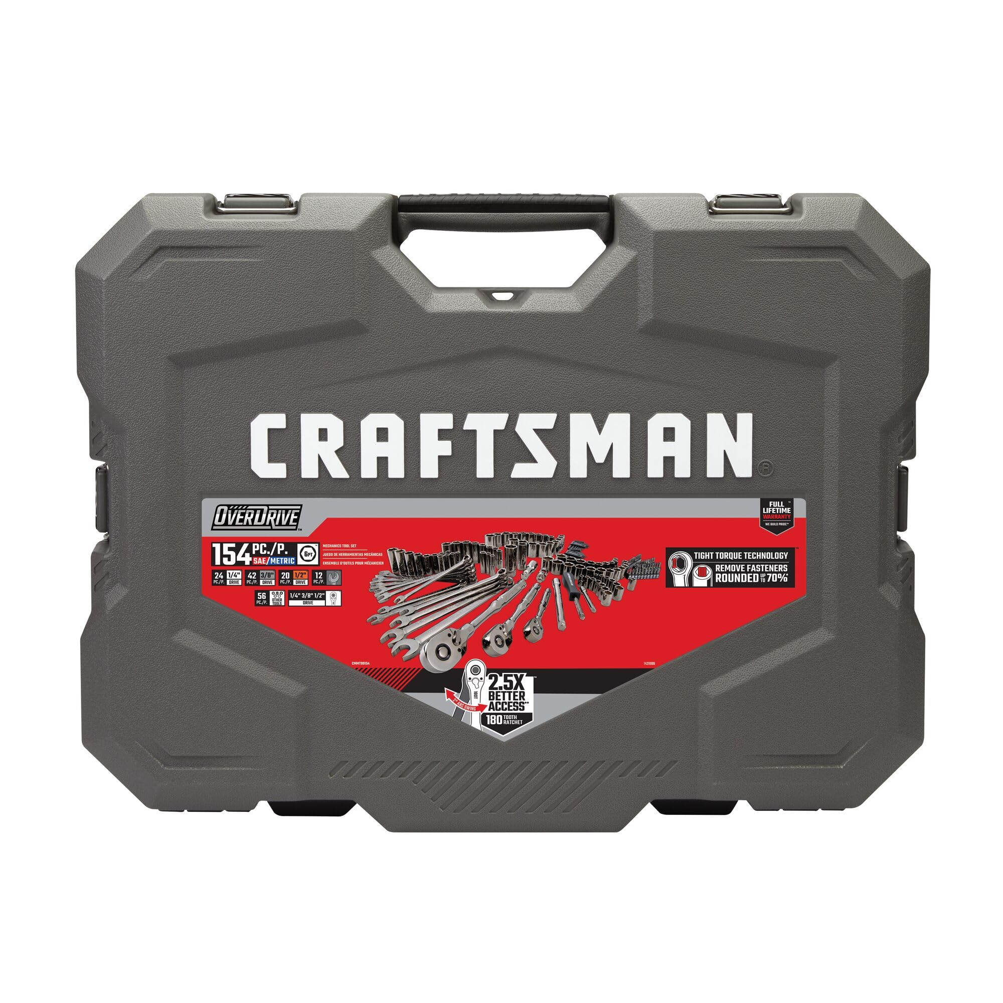 Craftsman OVERDRIVE 1/4 & 3/8 & 1/2 in. drive Metric/SAE 6 Point Mechanic's Tool Set 154 pc Craftsman OVERDRIVE 1/4 & 3/8 & 1/2 in. drive Metric/SAE 6 Point Mechanic's Tool Set 154 pc - Image 4