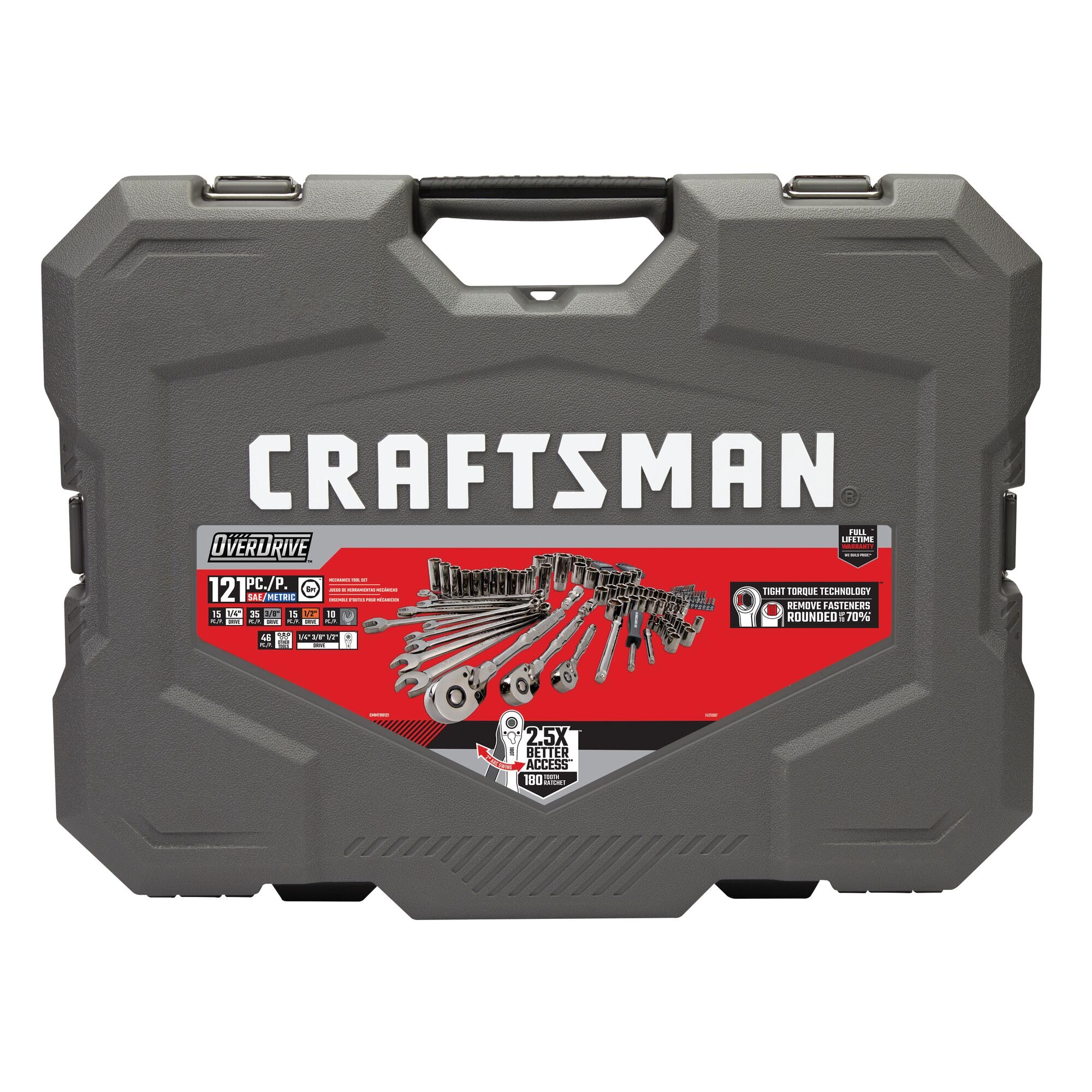 CRAFTSMAN OVERDRIVE 121-Piece Gunmetal Chrome Mechanics Tool Set, Standard SAE/Metric Socket Set, with Hard Case (CMMT99121L) CRAFTSMAN OVERDRIVE 121-Piece Gunmetal Chrome Mechanics Tool Set, Standard SAE/Metric Socket Set, with Hard Case (CMMT99121L) - Image 4