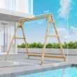 Outsunny 770lbs Porch Swing Frame, Heavy Duty A-Frame Wooden Swing Stand with Reinforced Bars, Freestanding Hanging Chair Stand Only