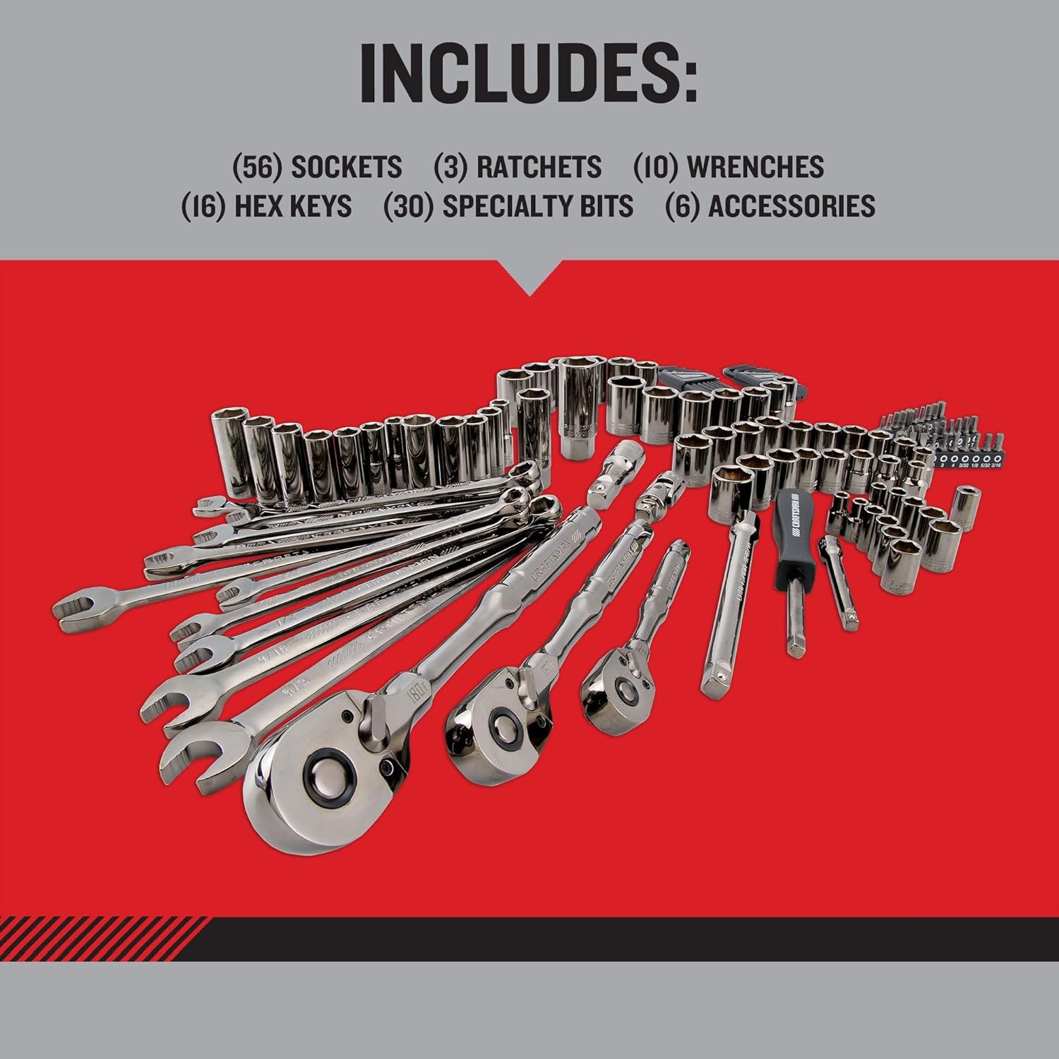 CRAFTSMAN OVERDRIVE 121-Piece Gunmetal Chrome Mechanics Tool Set, Standard SAE/Metric Socket Set, with Hard Case (CMMT99121L) CRAFTSMAN OVERDRIVE 121-Piece Gunmetal Chrome Mechanics Tool Set, Standard SAE/Metric Socket Set, with Hard Case (CMMT99121L) - Image 7