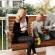 Outsunny Upgraded Wooden Porch Swing 3-Seater, 5 FT Outdoor Patio Swing Bench with Cupholders, Hanging Chains, Carbonized