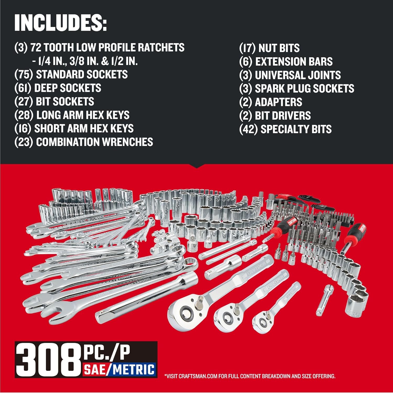 CRAFTSMAN 308 Piece Mechanics Tool Set, Socket and Wrench Set (CMMT45939) CRAFTSMAN 308 Piece Mechanics Tool Set, Socket and Wrench Set (CMMT45939) - Image 6