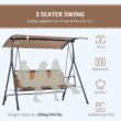 Outsunny 3-Person Porch Swing with Stand, Outdoor Swing for Patio Porch, Brown