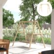 Outsunny 660 lbs Porch Swing Frame, Heavy Duty A-Frame Wooden Swing Stand for DIY Painting, Freestanding Hanging Chair Stand Only