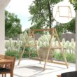 Outsunny 770lbs Porch Swing Frame, Heavy Duty A-Frame Wooden Swing Stand with Reinforced Bars, Freestanding Hanging Chair Stand Only