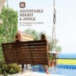 Outsunny Upgraded Wooden Porch Swing 3-Seater, 5 FT Outdoor Patio Swing Bench with Cupholders, Hanging Chains, Carbonized