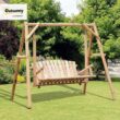 Outsunny 2-Seat Porch Swing with Stand, Wooden Patio Swing Chair Bench, for Garden, Poolside, Backyard, Natural