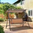 Outsunny 3-Person Porch Swing with Stand, Outdoor Swing for Patio Porch, Brown