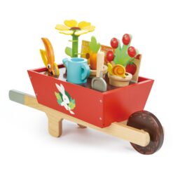 Tender Leaf Toys - Garden Wheelbarrow Set - Deluxe Garden Pretend Play Wooden Toy Set for Gardening