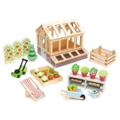Tender Leaf Toys - Greenhouse Garden Set - 28 Pcs Natural Gardening Miniature Pretend Play Set, Wooden Harvest Farm Toys