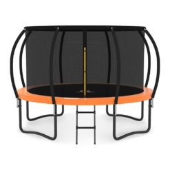 JUMPZYLLA Trampoline Outdoor 10FT with Enclosure and Ladder, ASTM Approved Recreational Trampoline for Kids and Adults, Anti-Rust Coated Frame, Orange