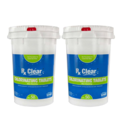 Rx Clear 3" Inch Stabilized Chlorine Tablets | 100 Pounds | Individual Chlorinating Tabs (2 x 50 LB Buckets)