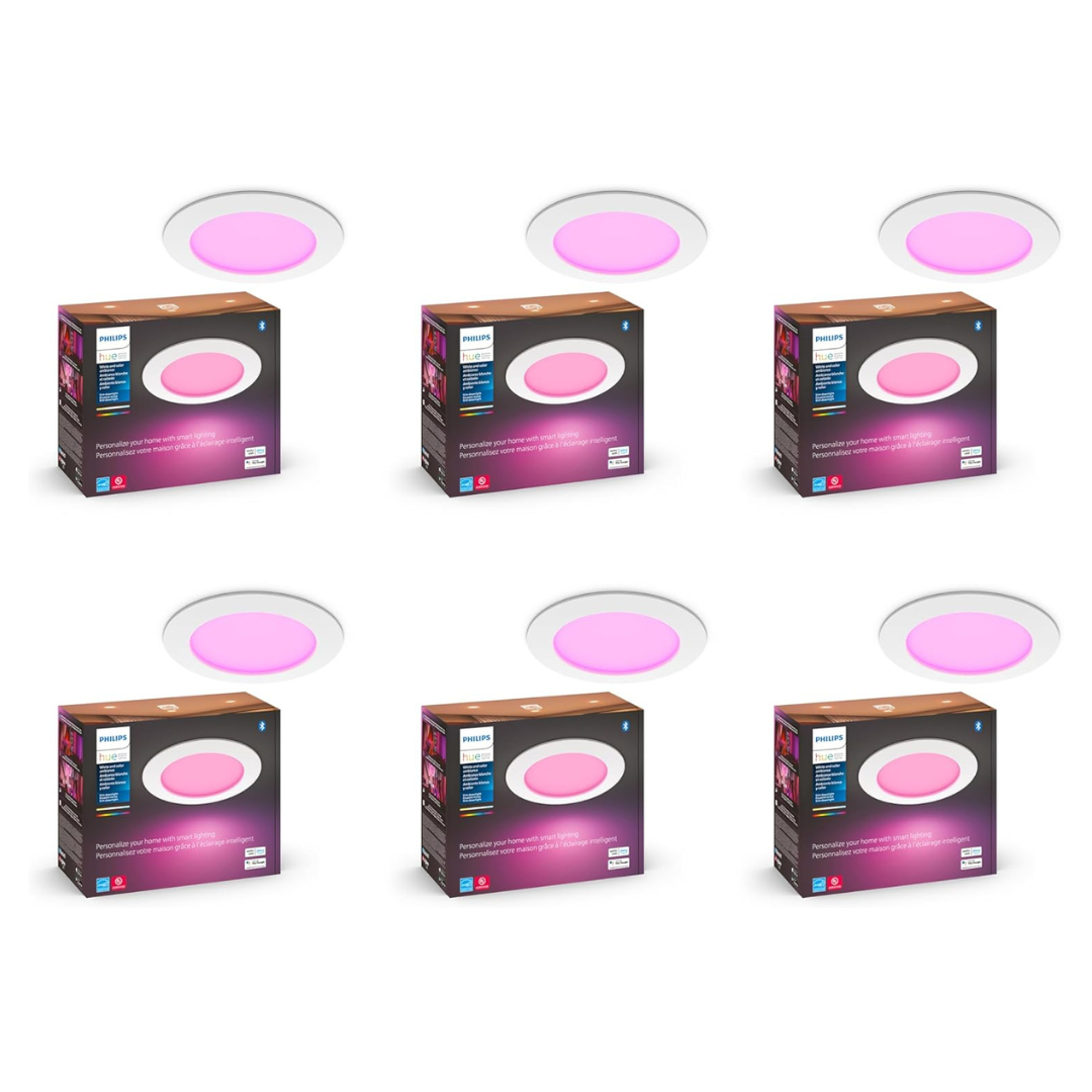 Philips Hue Smart Slim 5/6 Inch LED Downlight - White and Color Ambiance Color-Changing Light - 6 Pack Philips Hue Smart Slim 5/6 Inch LED Downlight - White and Color Ambiance Color-Changing Light - 6 Pack