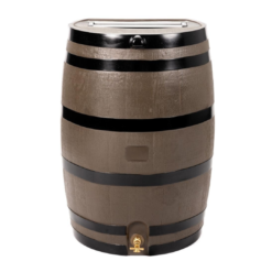 RTS Home Accents 50 Gal. Rain Barrel Woodgrain with Black Stripes Color with Brass Spigot 55100006005681