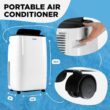 AIRO COMFORT 14,000 BTU Portable Air Conditioner Cools 700 Sq. Ft. with Dehumidifier and LCD Remote in White