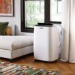 AIRO COMFORT 14,000 BTU Portable Air Conditioner Cools 700 Sq. Ft. with Dehumidifier and LCD Remote in White