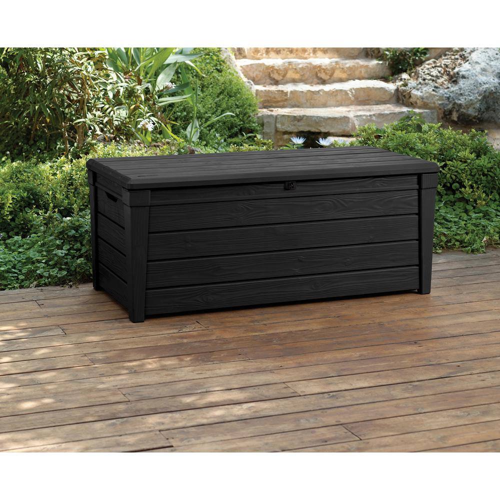 Keter Brightwood 120 Gal. Resin Large Deck Box for Outdoor Patio Garden Furniture, Cushion Storage, Pool Accessories, Grey Keter Brightwood 120 Gal. Resin Large Deck Box for Outdoor Patio Garden Furniture, Cushion Storage, Pool Accessories, Grey - Image 5