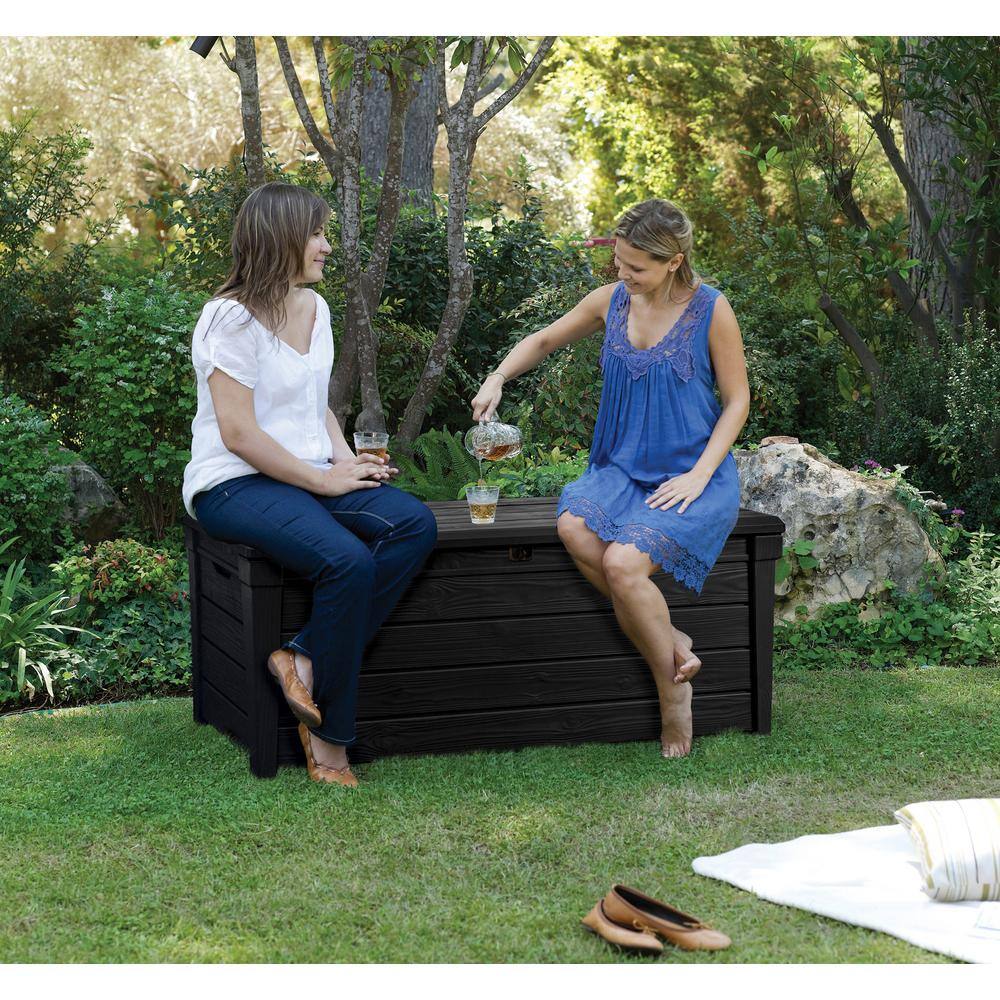Keter Brightwood 120 Gal. Resin Large Deck Box for Outdoor Patio Garden Furniture, Cushion Storage, Pool Accessories, Grey Keter Brightwood 120 Gal. Resin Large Deck Box for Outdoor Patio Garden Furniture, Cushion Storage, Pool Accessories, Grey - Image 2