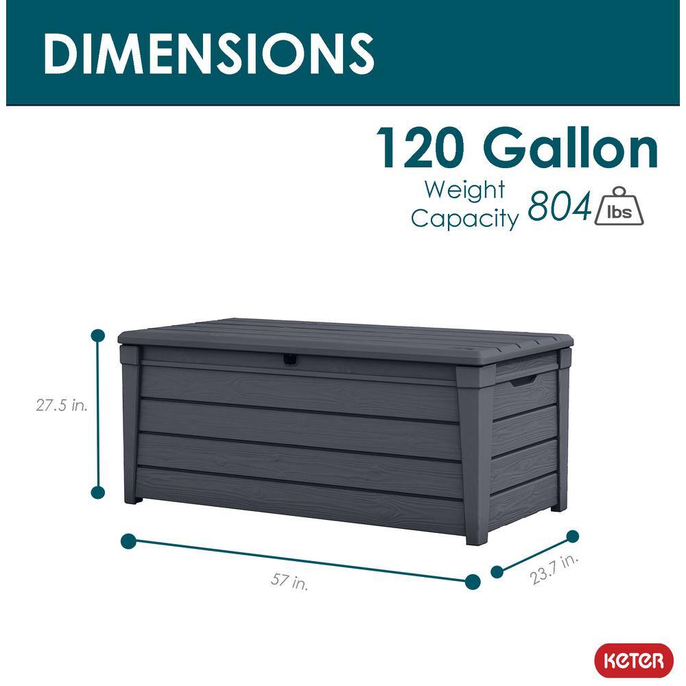 Keter Brightwood 120 Gal. Resin Large Deck Box for Outdoor Patio Garden Furniture, Cushion Storage, Pool Accessories, Grey Keter Brightwood 120 Gal. Resin Large Deck Box for Outdoor Patio Garden Furniture, Cushion Storage, Pool Accessories, Grey - Image 8