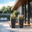 Sapcrete Large & Tall 27.57 in. High Square Charcoal Black Plastic Planter Pots for Indoor/Outdoor Plants (Set of 2)
