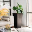 XBRAND 30 in. Tall Modern Square Planter, Tapered Floor Planter for Indoor and Outdoor, Patio Decor, Set of 2, Black