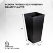 XBRAND 30 in. Tall Modern Square Planter, Tapered Floor Planter for Indoor and Outdoor, Patio Decor, Set of 2, Black