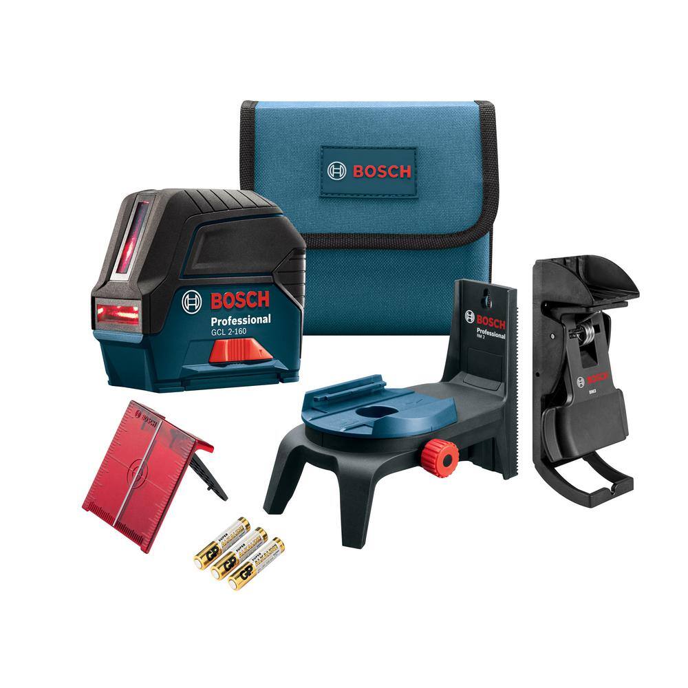 Bosch 65 ft. Cross Line Laser Level with Plumb Points Self Leveling includes Hard Carrying Case and Precision Mount Bosch 65 ft. Cross Line Laser Level with Plumb Points Self Leveling includes Hard Carrying Case and Precision Mount