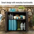 Rubbermaid Patio Chic 123 Gal. Resin Basket Weave Patio Cabinet in Brown