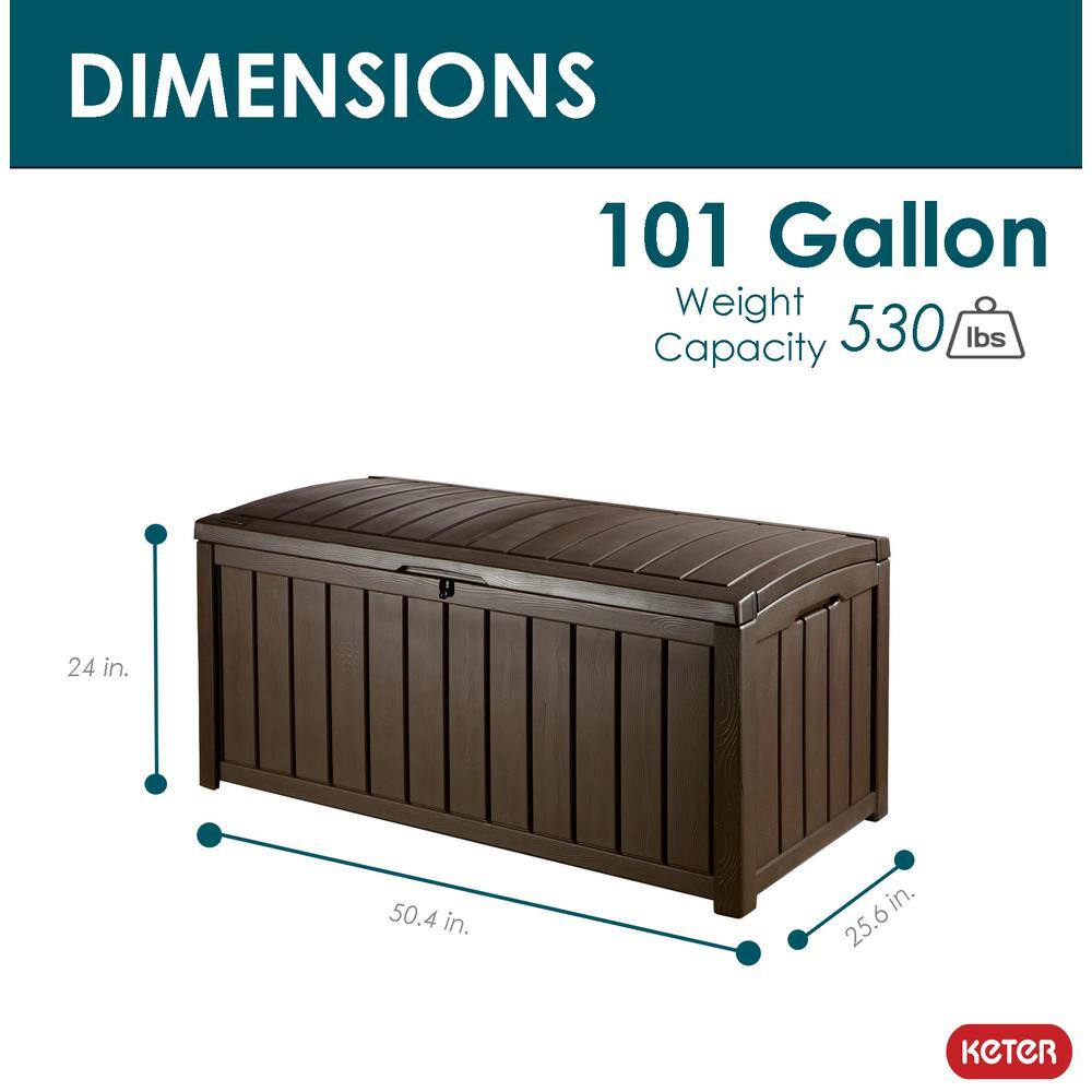 Keter Glenwood 101 Gal. Durable Resin Plastic Deck Box Outdoor Storage For Patio Lawn and Garden, Brown Keter Glenwood 101 Gal. Durable Resin Plastic Deck Box Outdoor Storage For Patio Lawn and Garden, Brown - Image 10