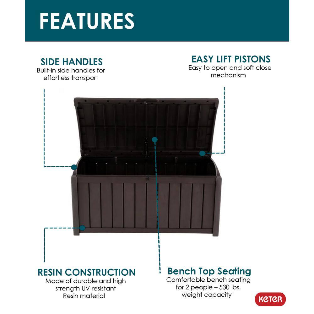 Keter Glenwood 101 Gal. Durable Resin Plastic Deck Box Outdoor Storage For Patio Lawn and Garden, Brown Keter Glenwood 101 Gal. Durable Resin Plastic Deck Box Outdoor Storage For Patio Lawn and Garden, Brown - Image 11
