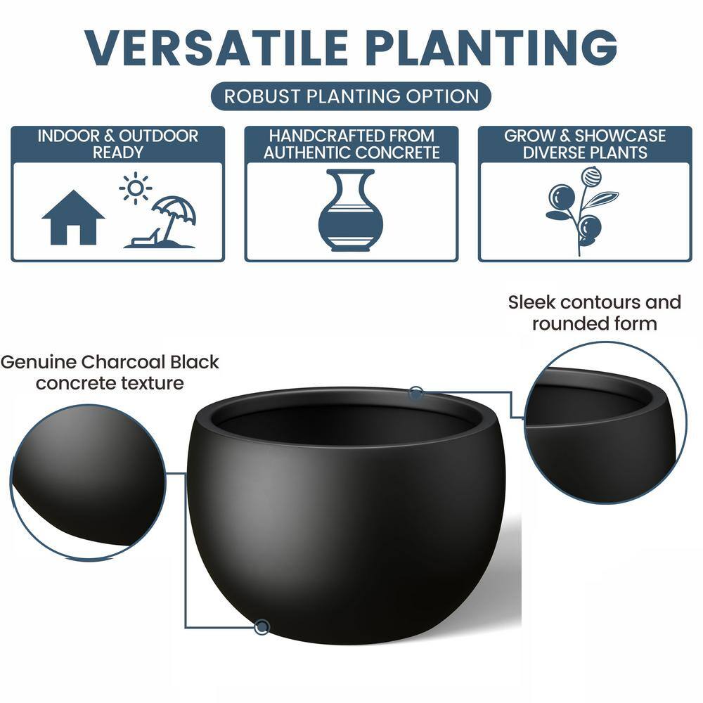 Morrava 19 in. W x 13 in. H Charcoal Black Large Tall Round Concrete Planter / Garden Plant Pot for Indoor and Outdoor Morrava 19 in. W x 13 in. H Charcoal Black Large Tall Round Concrete Planter / Garden Plant Pot for Indoor and Outdoor - Image 6