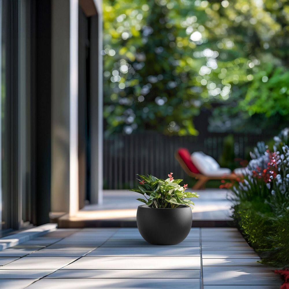 Morrava 19 in. W x 13 in. H Charcoal Black Large Tall Round Concrete Planter / Garden Plant Pot for Indoor and Outdoor Morrava 19 in. W x 13 in. H Charcoal Black Large Tall Round Concrete Planter / Garden Plant Pot for Indoor and Outdoor - Image 3
