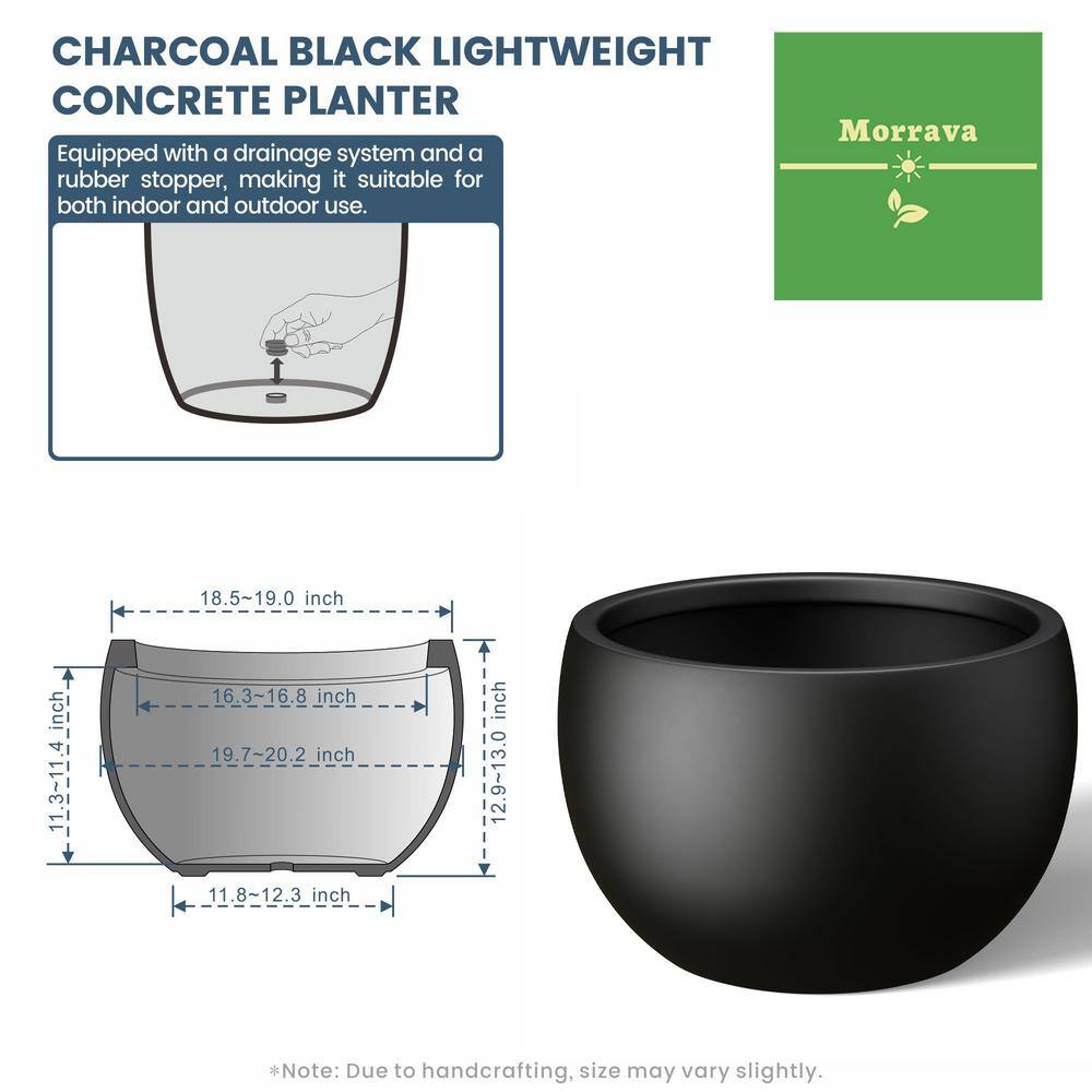 Morrava 19 in. W x 13 in. H Charcoal Black Large Tall Round Concrete Planter / Garden Plant Pot for Indoor and Outdoor Morrava 19 in. W x 13 in. H Charcoal Black Large Tall Round Concrete Planter / Garden Plant Pot for Indoor and Outdoor - Image 5